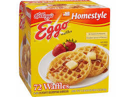 Several varieties are available, including homestyle, miniature, cherry, blueberry, strawberry, vanilla bliss, brown sugar cinnamon, apple cinnamon, buttermilk, chocolate chip, and thick and fluffy. Kellogg S Eggo Homestyle Waffles 72 Ct Box Case 16 99