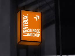 Showcase Your Design Artwork With This Photo Realistic Psd Mockup Of Hanging Lightbox Signage Replace Your Artwork In Lightbox Signage Signage Signage Design