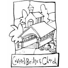 Brooklyn tower bridge coloring page. Covered Bridge And Church Coloring Page
