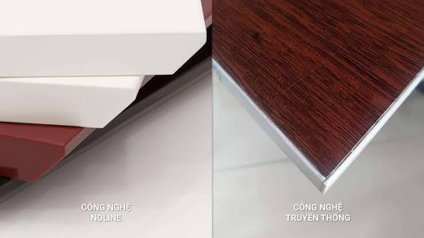 Chi tiết đường dán cạnh noline tinh xảo trên cánh tủ bếp nhựa PVC phủ Acrylic, tạo bề mặt liền khối sang trọng.