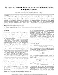 Pdf Relationship Between Hazen William And Colebrook White