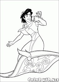 Młody widz może podążać za swoimi bohaterami i razem z nimi. Kolorowanka Aladdin Muchy