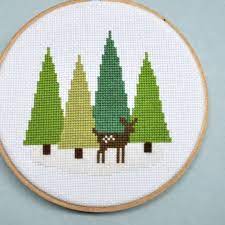 Cross Stitch Pattern Deer In The Forest Cross Stitch Pattern Woodland Winter Modern Cross Stitch Cross Stitch Patterns Cross Stitch Stitch Patterns