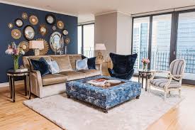 Traditional Condo With Modern Day Style Glamorous Living Room Blue Living Room Navy Blue Living Room