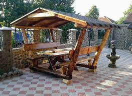 5 out of 5 stars. Casa Padrino Rustic Gazebo With Table And 2 Garden Benches Solid Oak Covered Garden Furniture Set Real Wood Solid