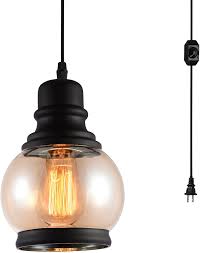 Hmvpl Plug In Pendant Lighting Fixtures With Dimmer Switch And Long Hanging Cord Vintage Glass Swag Chandelier Ceiling Lamp For Kitchen Island Dining Table Bedroom Foyer Entry Hallway Amazon Com