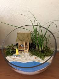 Beach Terrarium Miniature I Used Modeling Clay Rolled Then Baked Then Placed Into Bowl To Prevent The Sand M Beach Fairy Garden Fairy Garden Diy Terrarium Diy