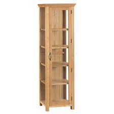 1 Door Display Cabinet Shelves Waxed Solid Oak Wood Frame Dining Room Furniture Lemari