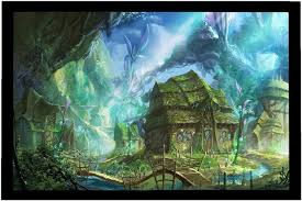 Second Life Marketplace Elven Village Framed Fantasy Art Animation, concept art, models sheets, etc. framed fantasy art