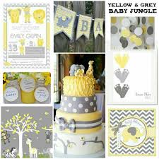 Yellow And Grey Baby Shower With Chevron Accents Baby Shower Theme Girl Baby Shower Ba Baby Shower Yellow Jungle Baby Shower Decorations Grey Baby Shower