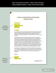 Cover letters are your first impression, so make it a good one. Free Hotel Housekeeping Supervisor Cover Letter Template Google Docs Word Apple Pages Template Net Hotel Housekeeping Cover Letter Template Lettering