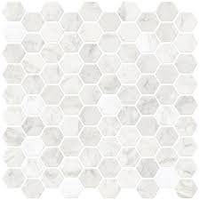 Peel and stick vinyl tile (20 sq. Inhome White Hexagon Marble Peel Stick Backsplash Tiles Nh2359 The Home Depot