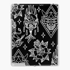 A tattoo that is great for individuals who love that classic look. Black And White Traditional Tattoo Flash Pattern Ipad Case Skin By Radquoteshirts Redbubble
