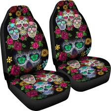 Sugar Skull Black Car Seat Covers Set Of 2 Car Seat Cover Sets Custom Car Seat Covers Custom Car Seats