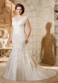 Save 10% with coupon (some sizes/colors) Mermaid Jewel Neckline Cap Sleeve Tulle Lace Plus Size Wedding Dress