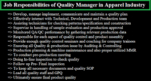 Job Responsibilities Of Quality Manager In Apparel Industry - Ordnur