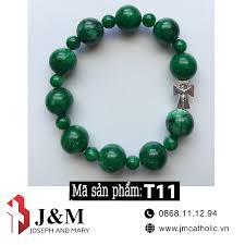 Chuỗi Mân Côi đá Cẩm Thạch xanh Thánh Giá bạc T11