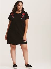 Black Embroidered Terry T Shirt Dress Plus Size Outfits Plus Size Summer Outfit Shirt Dress