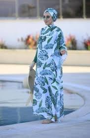 Green Leaves Burkini Pareo Kaftan Burkiniremsa Com In 2020 Burkini Islamic Swimwear Chiffon Fabric