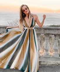 The flowy fit and thin sleeves give you ultimate breathability, with a ruched empire waist to tie the silhouette together. Long V Neck Striped Wedding Guest Dress Wedding Guest Dress Best Maxi Dresses Guest Dresses