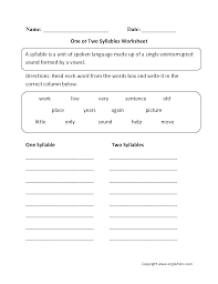 One Or Two Syllables Worksheet Syllable Worksheet Syllable 2nd Grade Worksheets