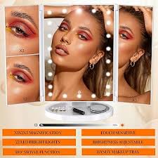 Cyclysio Vanity Desk with Charging Station, White Makeup Vanity with  Lighted Mirror, Tri-Fold, Small Vanity Set with Drawers and 3 Outlets & 2  USB, 36'' Vanitys with Stool, Dressing Table, White Gold :