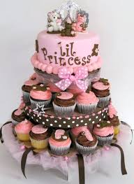 Pink And Brown Baby Shower Cupcake Tower Girlbabyshowers Baby Shower Cupcake Tower Baby Shower Cake Designs Baby Shower Cupcake Cake