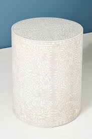 Scroll Vine Inlay Drum Side Table Anthropologie Uk Drum Side Table Drum Bedside Table Bone Inlay