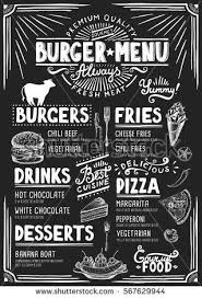 Food Menu For Restaurant And Cafe Design Template With Hand Drawn Graphic Elements In Doodle Style Chalkboard Menu Chalkboard Restaurant Burger Menu