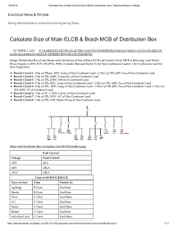 Pdf Calculate Size Of Main Elcb Brach Mcb Of Distribution