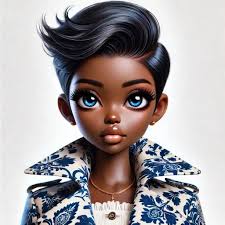 Remix A hyper-realistic illustration of a cute Black woman with a spiral  curls faux hawk hairstyle. She is wearing a pink and white floral pattern  trench coat with a white dress underneath.