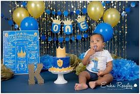Prince Baby Boy 1st Birthday Decoration Ideas For Boy K Is For King Smash Cake Royal Blue Boys First Birthday Cake Royal Birthday Party Prince Birthday Party