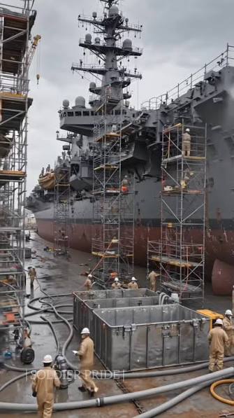 The USS Abraham Lincoln pulled into port at Pattaya Beach, Thailand and  some of the wear and tear on the ship is visible. After 9 months on the  water, it is of