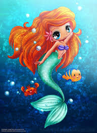 Chibi Ariel W Sebastian And Flounder Mermaid Cartoon Mermaid Pictures Mermaid Art
