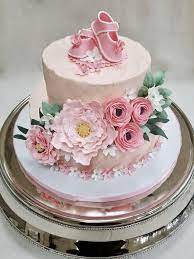 Pink Floral Baby Shower Cake With Pink Baby Shoes Spring Baby Shower Cake Baby Shower Cakes Girl Pink Baby Shower Cake