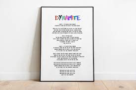 Bts Dynamite Lyrics Wall Art Framed Bts Instant Download Etsy Framed Wall Art Printable Wall Art Framed Art