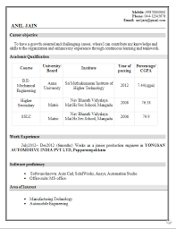 in resume for mechanical engineering