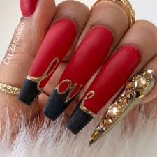 Black And Red Coffin Nails Pin On Nails