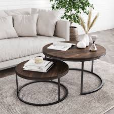 In addition to style, a nice pair of end tables can add extra storage space or act as a spot to showcase lighting and décor. Stacking Side Tables Black Accent Tables With Metal Frame Firlar 2 Pcs Round Nesting Coffee Tables Set Round Wooden Desktop With Marble Texture End Tables For Living Room Home Kitchen Accent