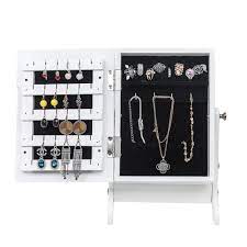 Songmics 6 leds mirror jewelry cabinet, 47.3h lockable wall/door mounted jewelry armoire organizer with mirror, 2 drawers, white ujjc93w. Women Mirror Jewelry Cabinet Organizer Small Tabletop Wooden Storage Box Case Ebay