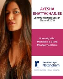 Our #CommunicationDesign Alumnus Ayesha Bhattacharjee has been accepted for  MSC.Marketing & Brand Management at Nottingham Business School.  #DesignSchool #isdiglobal #ISDIAlumni #StudentNews #isdimumbai