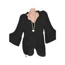 Womens Plus Size Ruffle V Neck Bell 3 4 Sleeve Drawstring Loose Shirts