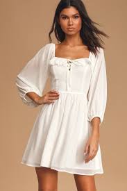 Love Potion White Smocked Three Quarter Sleeve Mini Dress In 2020 Short Dresses Casual Mini Dress With Sleeves Mini Dress