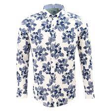Save 7% with coupon (some sizes/colors) Guide London Linen Blue Floral Print Mens Shirt Ls74483 The Shirt Store