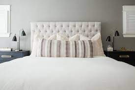 Choose a headboard to match your personal style, whether it be upholstered, wooden, or even carved for a more traditional look. Off White Tufted Headboard With Black Nightstands Transitional Bedroom