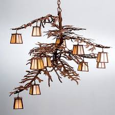 Pine Branch With Beige Lanterns Chandelier Cabin Place