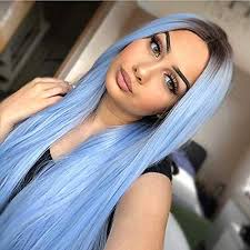 Amazon Com Light Blue Long Wig Ombre Colorful Pastel Straight Hair Wigs For Women Middle Part Dark Roots Synthetic Wig For Halloween Daily Party Cosplay Ice Blue 26inch Beauty