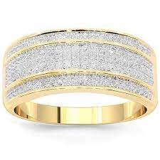 10k Yellow Solid Gold Mens Diamond Wedding Ring Band 038 Ctwbridal Jewelry