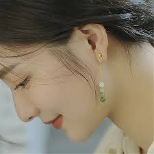 New Hetian Jade Bead Drop Long Earrings for Women Green Gradient Beads  Dangle Earrings Can Be worn Without Pierced Ears Jewelry