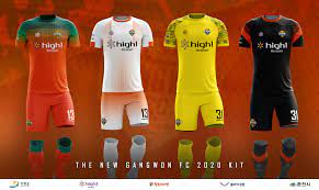 Contrast orange details stand out against the shirt's dark base, and include the tip of a compass needle pointing north. Gangwon S 2020 Kits Kleague